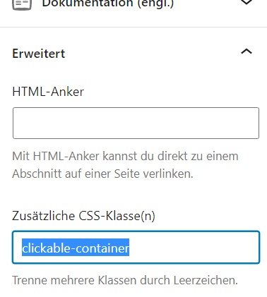 clickable containers gutenberg block erweitert